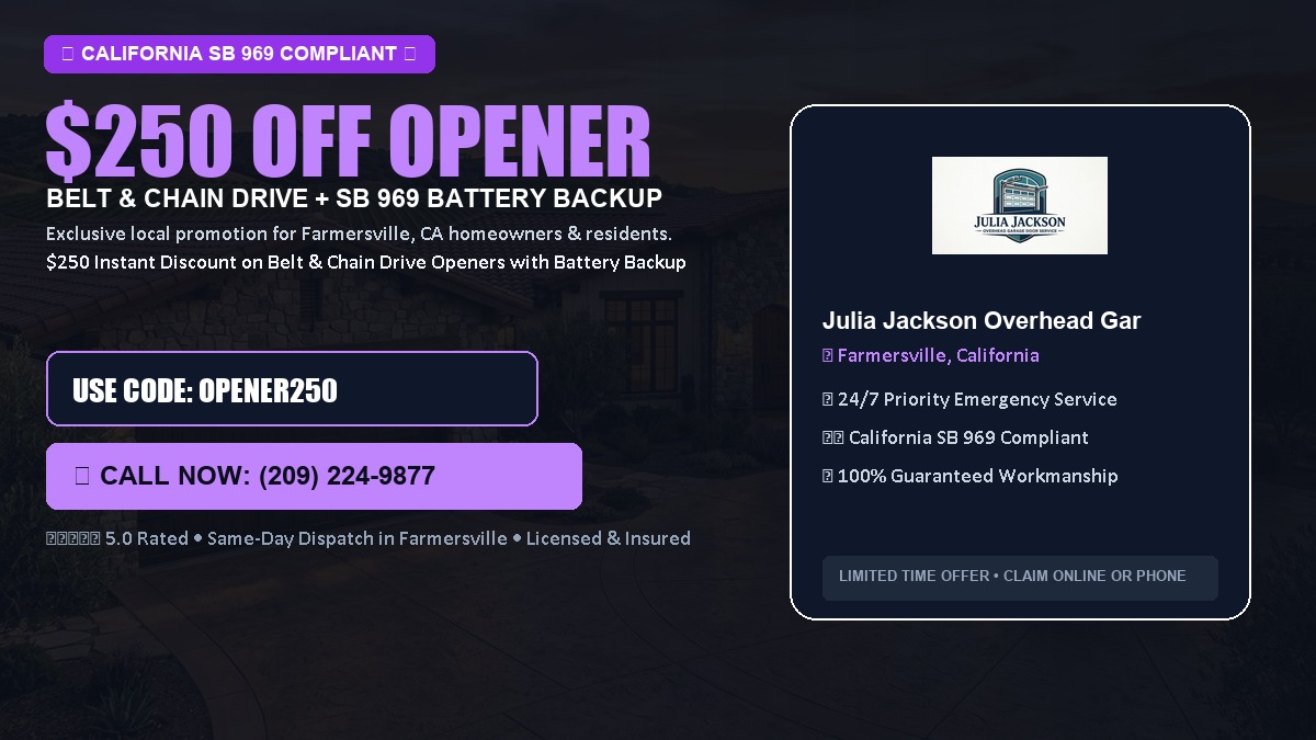 $250 OFF Smart Garage Door Opener Installation (Belt & Chain Drive with California SB 969 Battery Backup) in Farmersville, CA